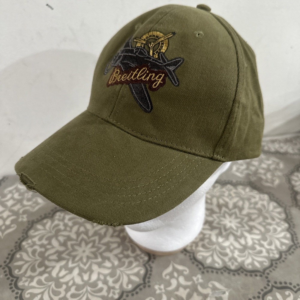 [N-MINT] BREITLING Novelty Khaki Distressed finish Cotton Baseball Cap‎ (No Box)